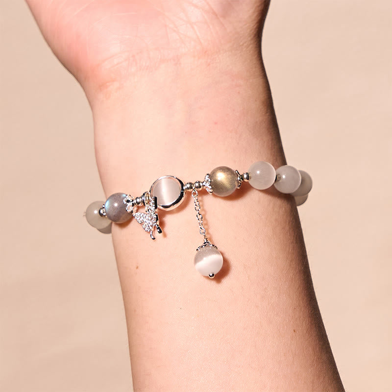 Cat's Eye Moonstone Bracelet with Butterfly or Star Charm for Balance