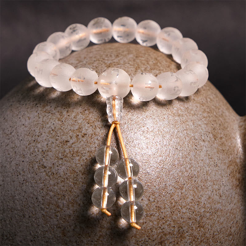 8mm White Crystal Om Mani Padme Hum Meditation Bracelet