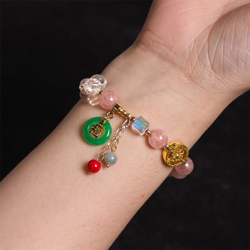 8mm Strawberry Quartz Jade Fu Character Healing Bracelet