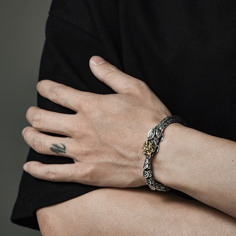 925 Sterling Silver PiXiu Wealth Bracelet with Copper Coins 19cm