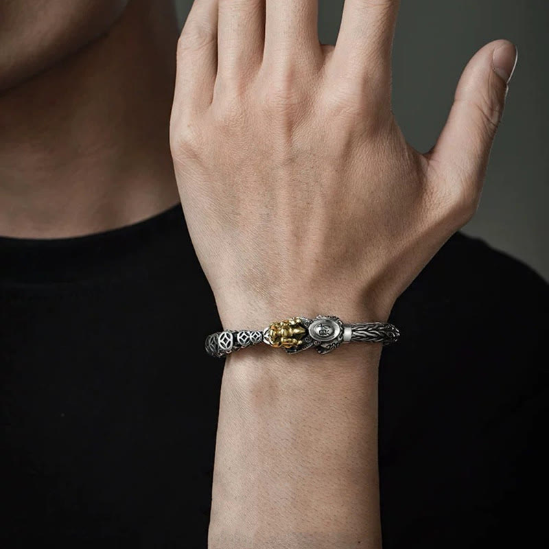 925 Sterling Silver PiXiu Wealth Bracelet with Copper Coins 19cm