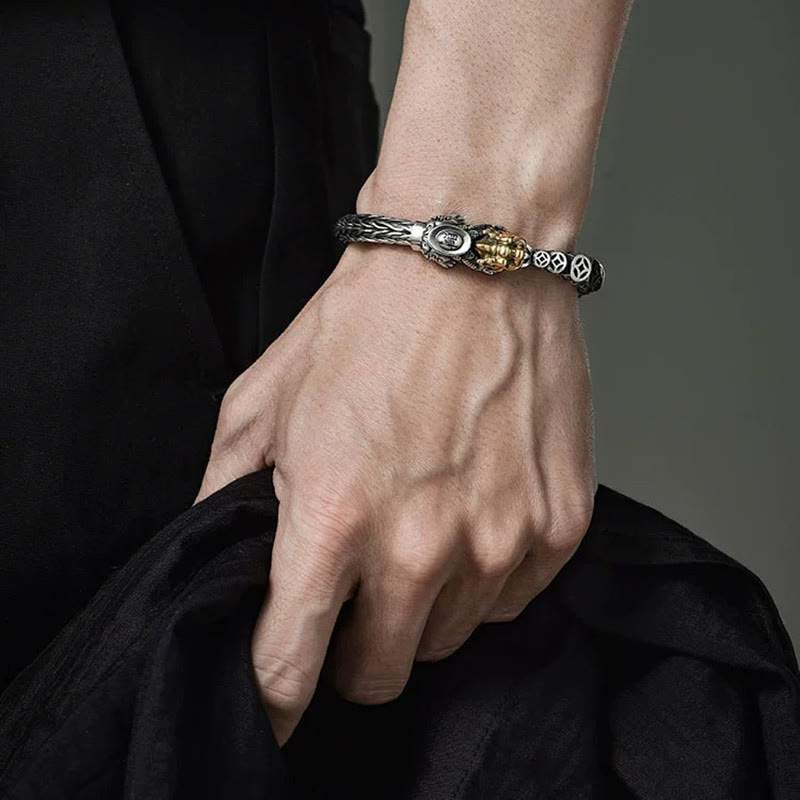 925 Sterling Silver PiXiu Wealth Bracelet with Copper Coins 19cm