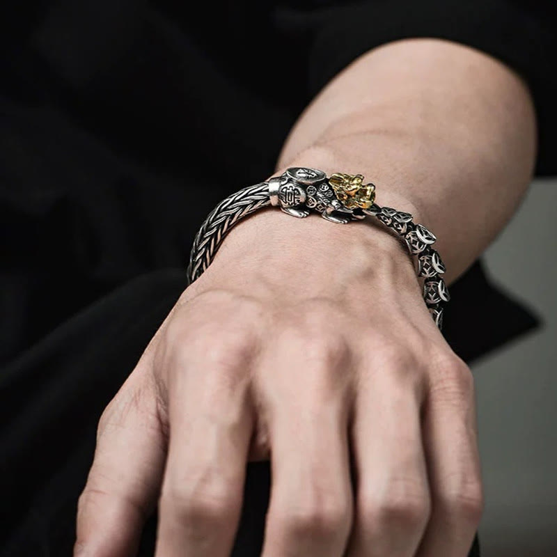 925 Sterling Silver PiXiu Wealth Bracelet with Copper Coins 19cm