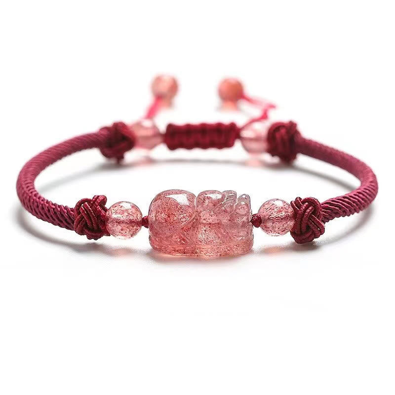 Strawberry Quartz Pixiu Red String Protection Bracelet 14-17cm