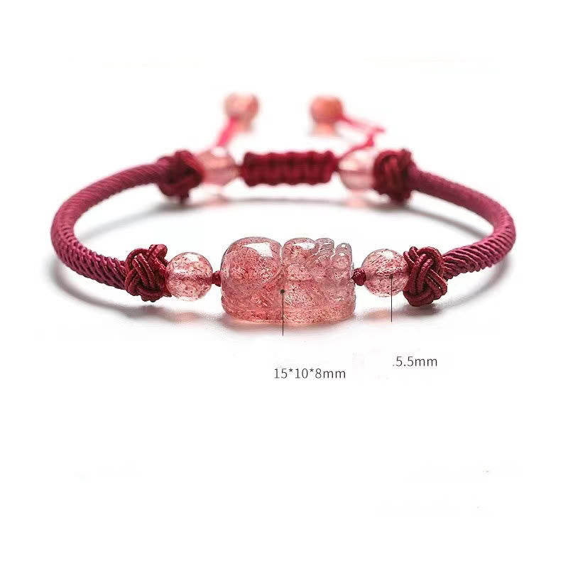 Strawberry Quartz Pixiu Red String Protection Bracelet 14-17cm