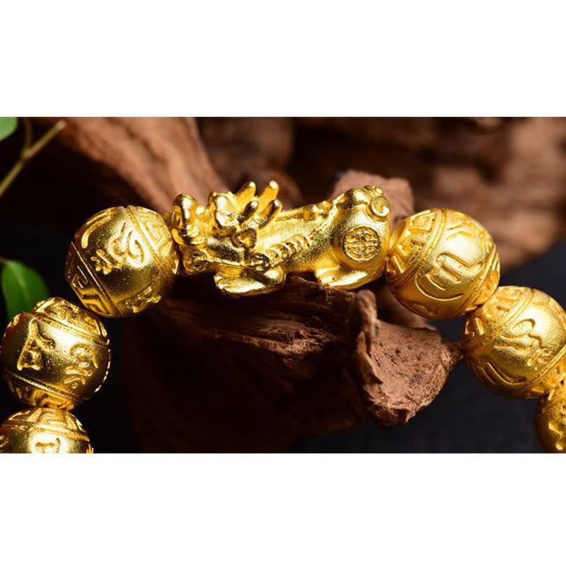 12mm Pixiu Om Mani Padme Hum Carved Wealth Bracelet