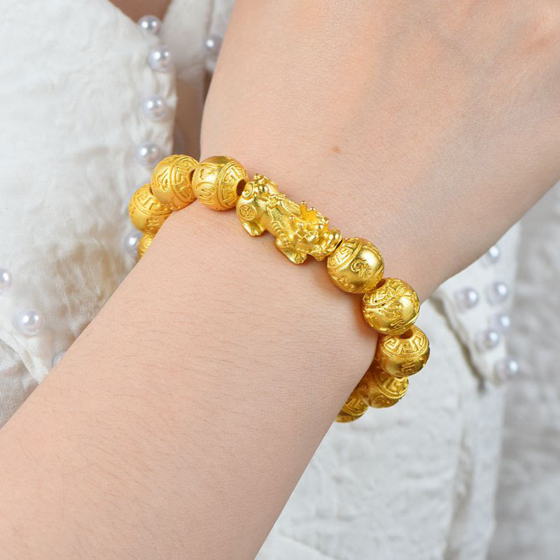 12mm Pixiu Om Mani Padme Hum Carved Wealth Bracelet