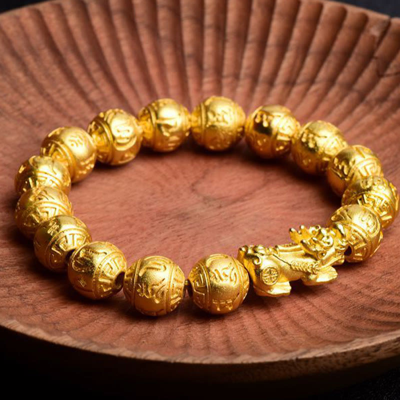 12mm Pixiu Om Mani Padme Hum Carved Wealth Bracelet