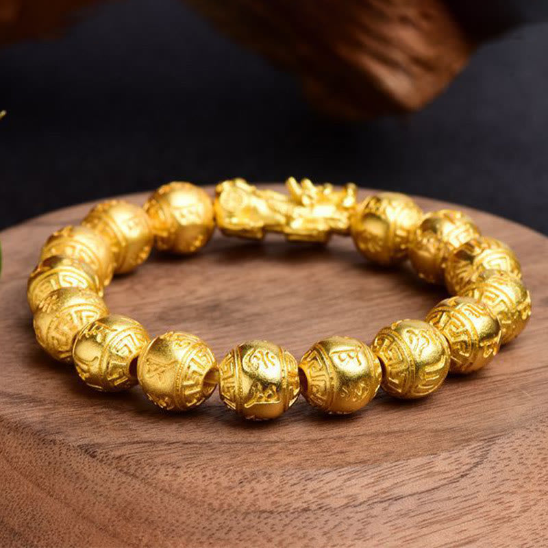12mm Pixiu Om Mani Padme Hum Carved Wealth Bracelet