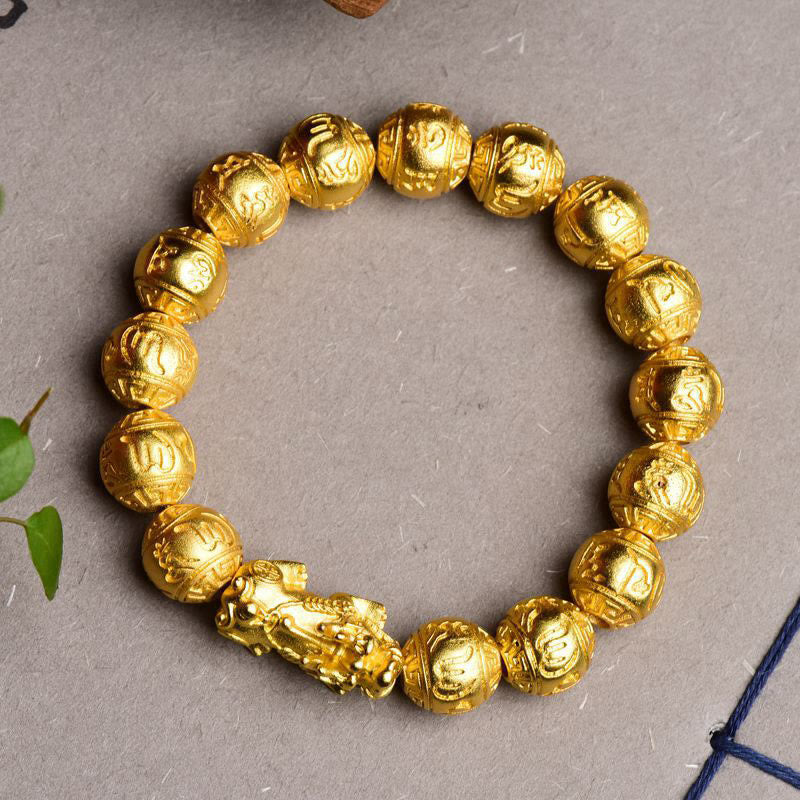 12mm Pixiu Om Mani Padme Hum Carved Wealth Bracelet