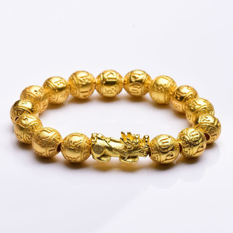 12mm Pixiu Om Mani Padme Hum Carved Wealth Bracelet