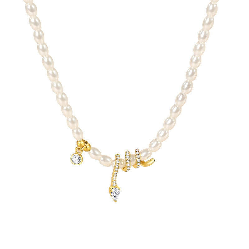 925 Sterling Silver Pearl Year of the Snake Bracelet Necklace