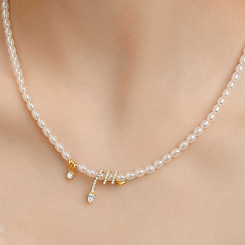 925 Sterling Silver Pearl Year of the Snake Bracelet Necklace