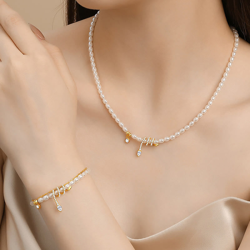 925 Sterling Silver Pearl Year of the Snake Bracelet Necklace