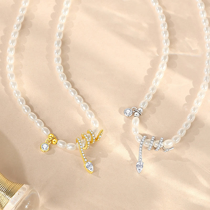925 Sterling Silver Pearl Year of the Snake Bracelet Necklace