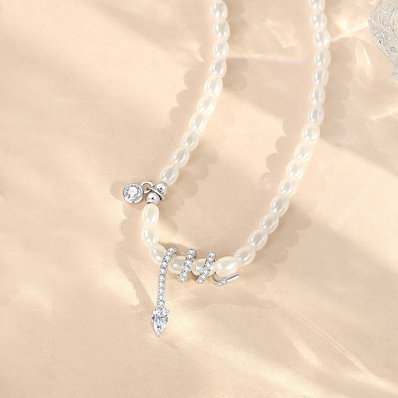 925 Sterling Silver Pearl Year of the Snake Bracelet Necklace