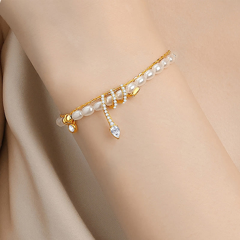 925 Sterling Silver Pearl Year of the Snake Bracelet Necklace