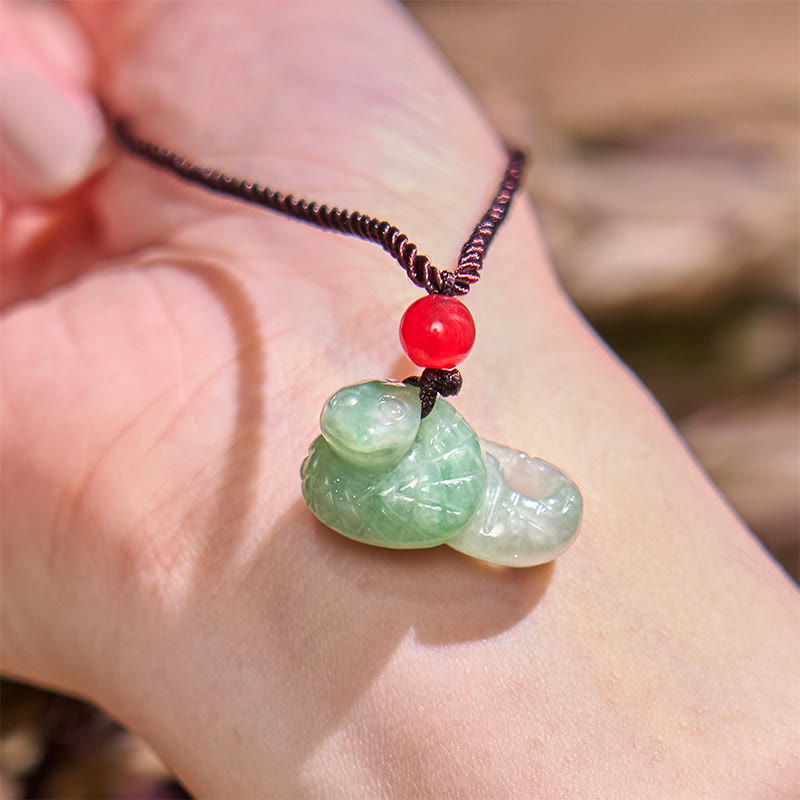 Natural Jade Snake Necklace | Chinese Zodiac Pendant Luck