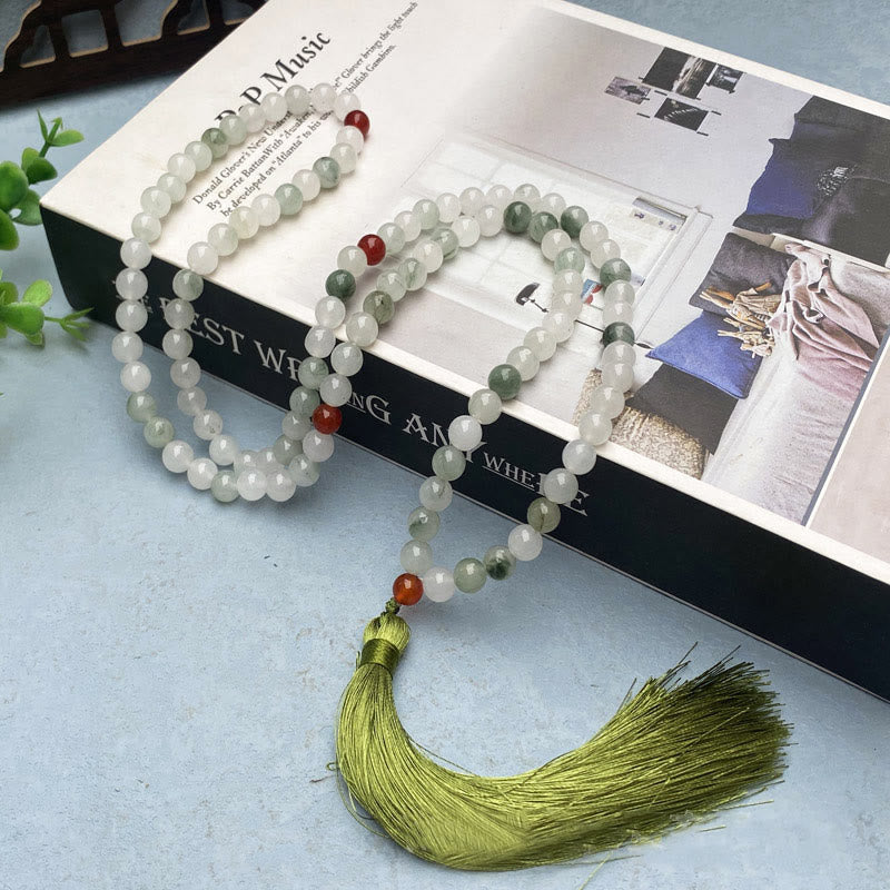 108 Bead Tianshan Jade Mala Bracelet for Prosperity & Luck