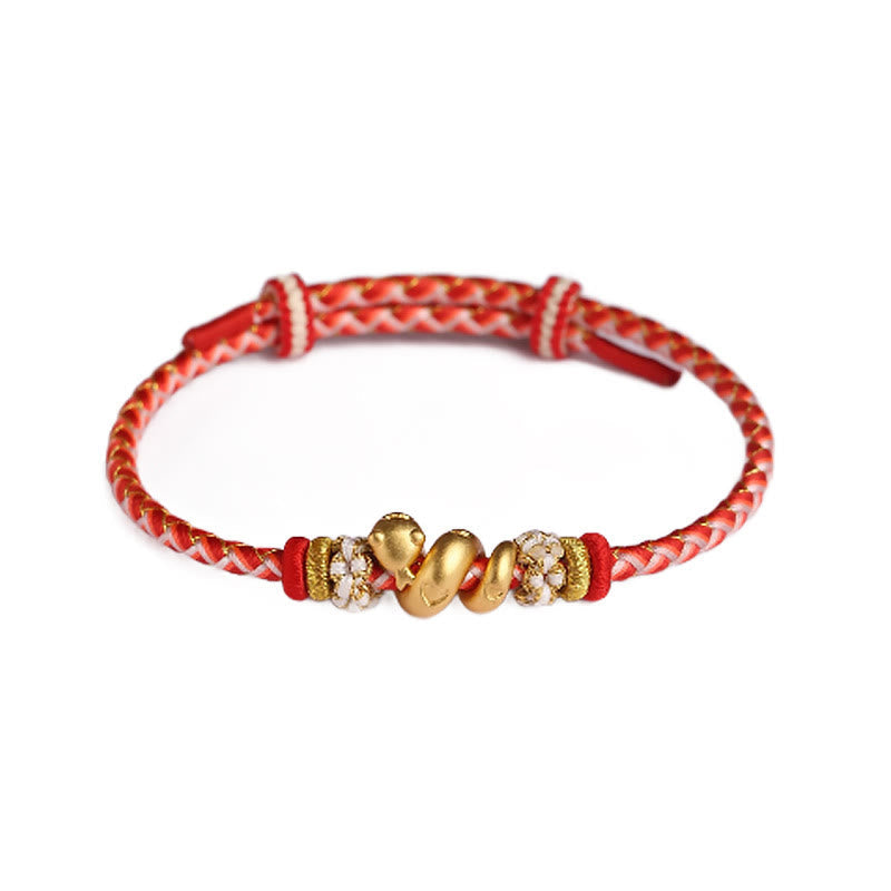 Sterling Silver Snake Gradient Red String Luck Bracelet