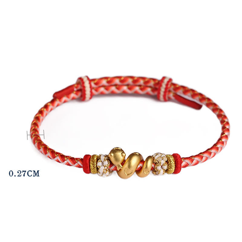 Sterling Silver Snake Gradient Red String Luck Bracelet