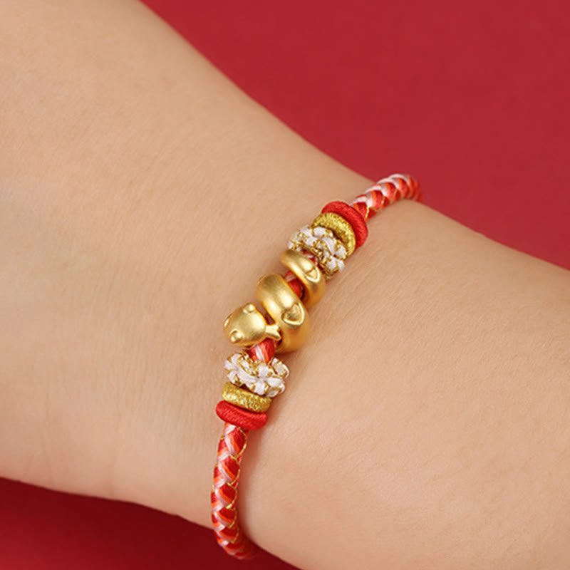 Sterling Silver Snake Gradient Red String Luck Bracelet