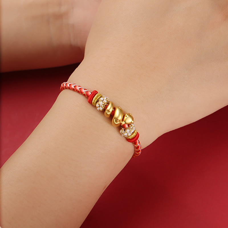 Sterling Silver Snake Gradient Red String Luck Bracelet