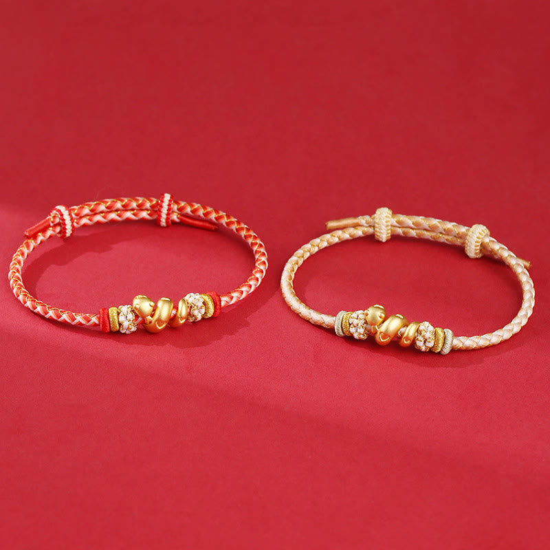 Sterling Silver Snake Gradient Red String Luck Bracelet