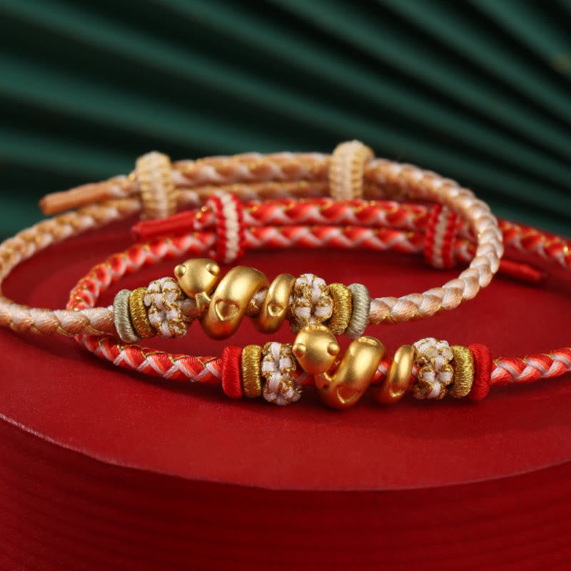 Sterling Silver Snake Gradient Red String Luck Bracelet