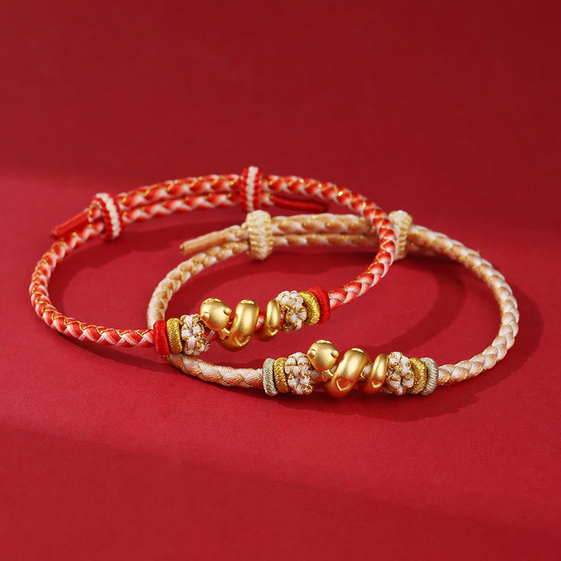 Sterling Silver Snake Gradient Red String Luck Bracelet