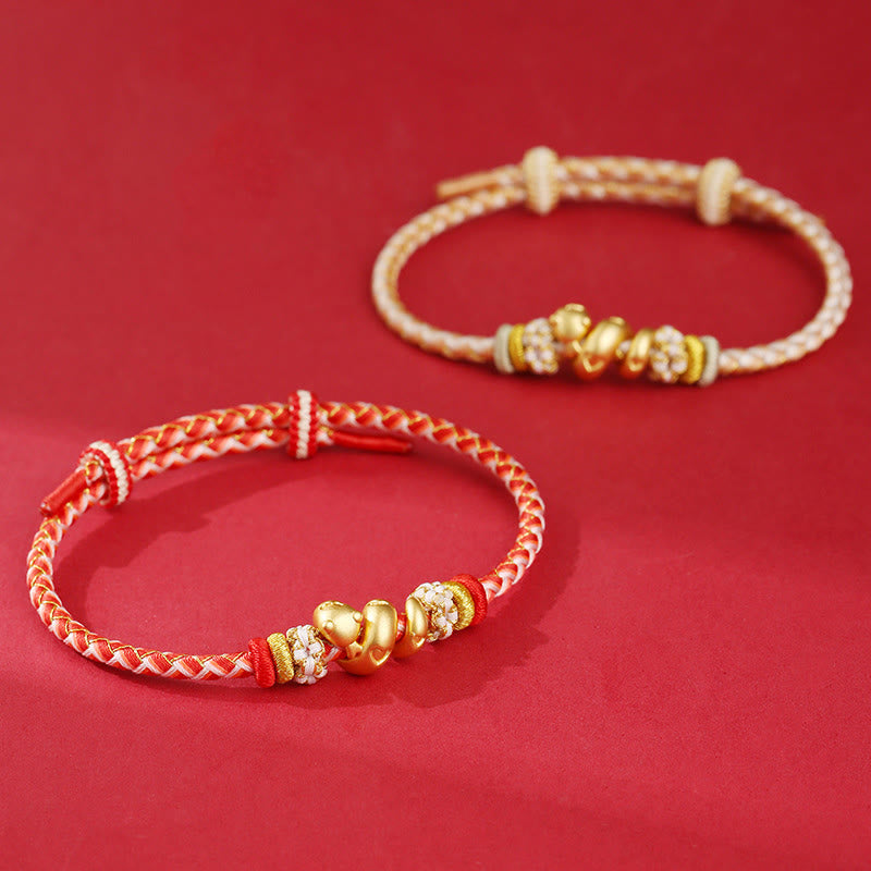 Sterling Silver Snake Gradient Red String Luck Bracelet