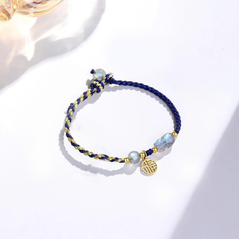 Moonstone Pixiu Couple String Bracelet for Wealth & Protection