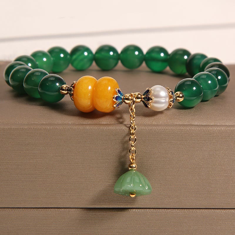 8mm Green Agate Amber Pearl Support Bracelet