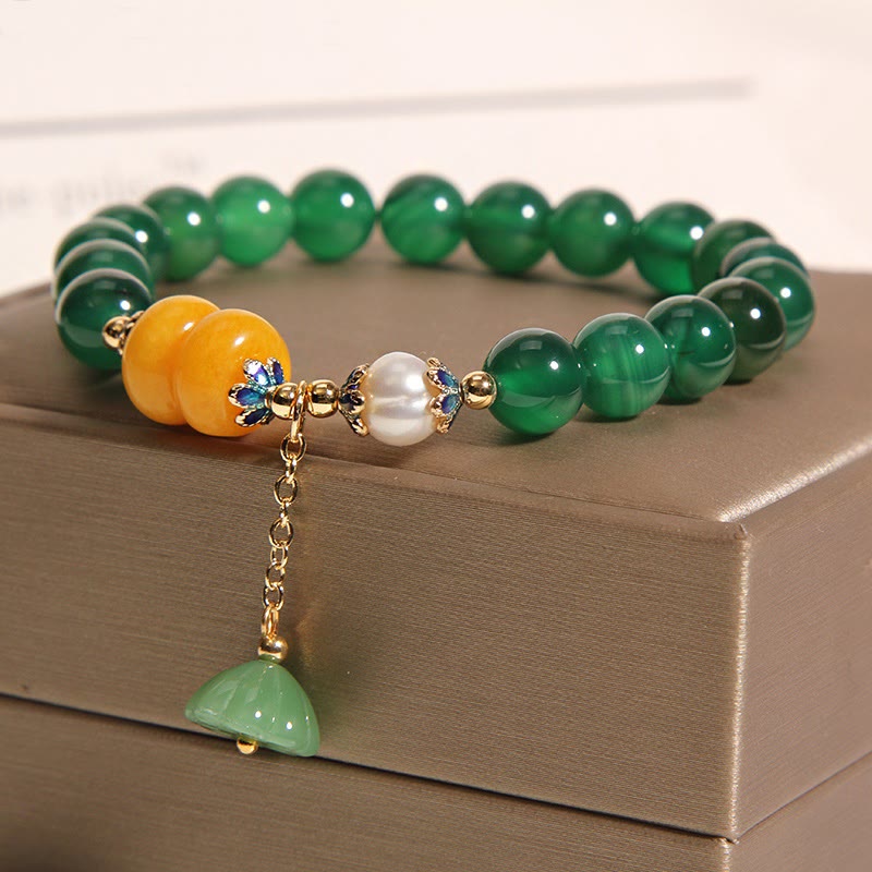 8mm Green Agate Amber Pearl Support Bracelet