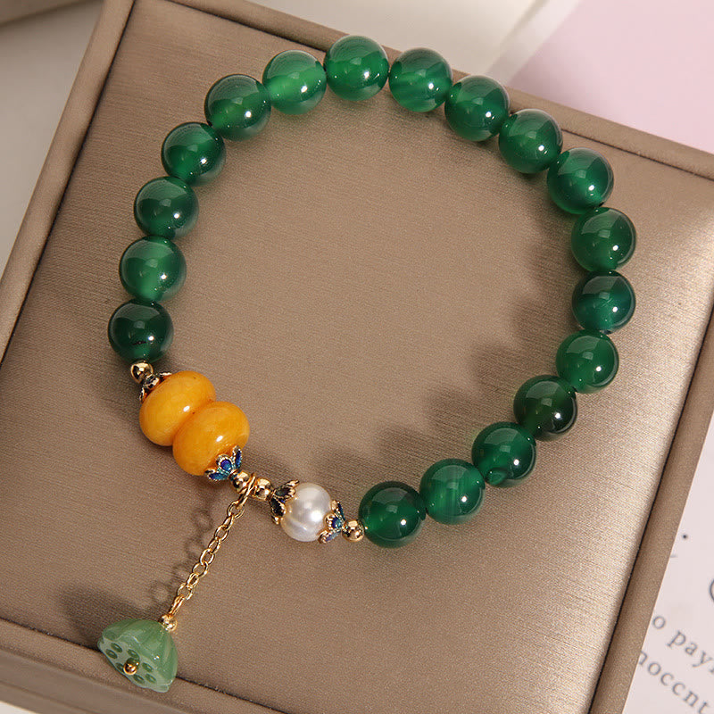 8mm Green Agate Amber Pearl Support Bracelet