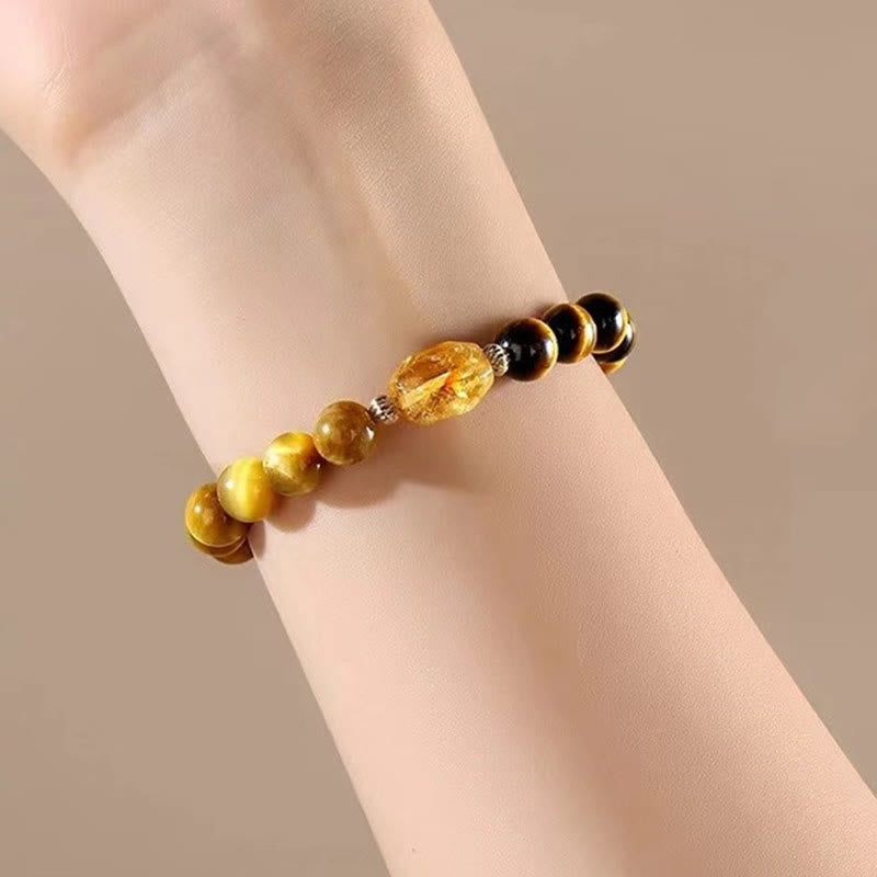 8mm Yellow Black Tiger Eye Citrine Strength Bracelet