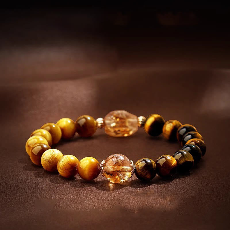 8mm Yellow Black Tiger Eye Citrine Strength Bracelet