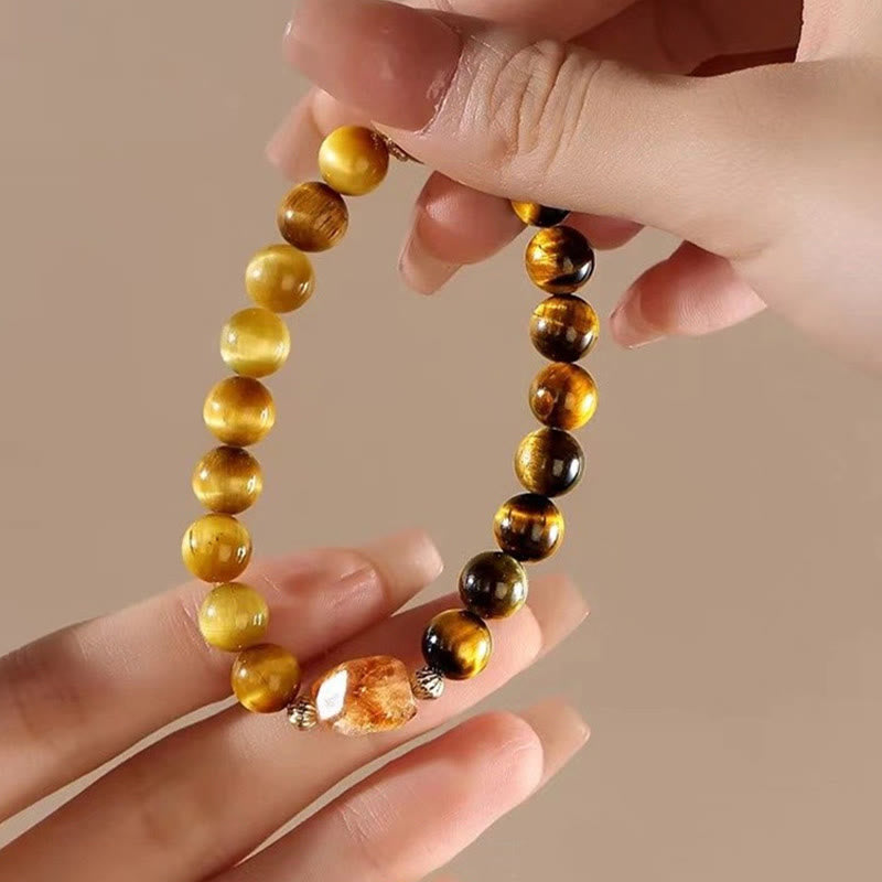 8mm Yellow Black Tiger Eye Citrine Strength Bracelet