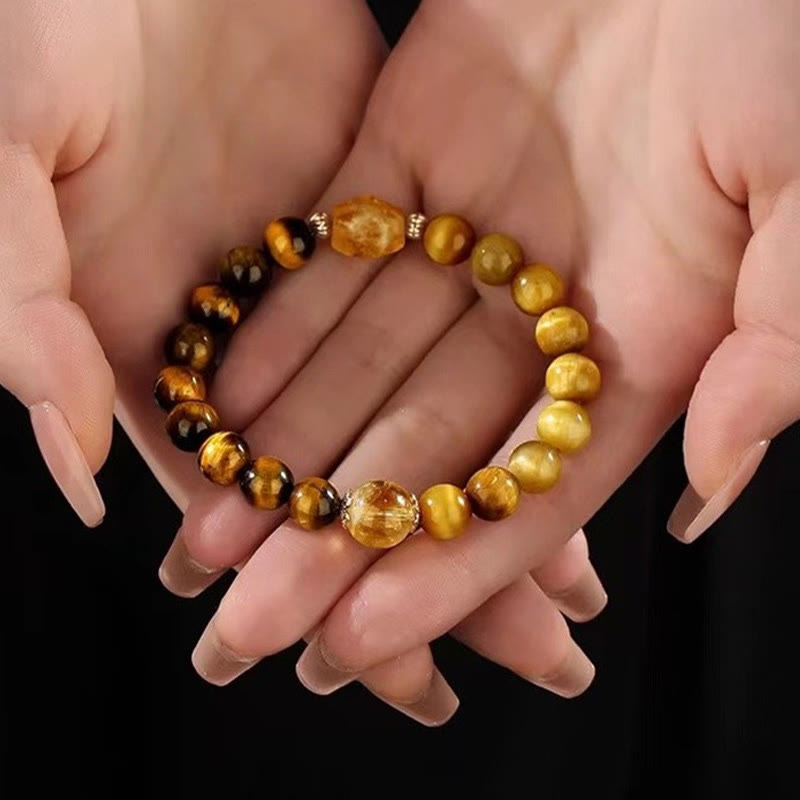 8mm Yellow Black Tiger Eye Citrine Strength Bracelet