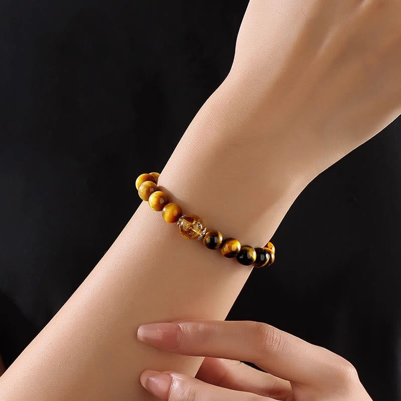 8mm Yellow Black Tiger Eye Citrine Strength Bracelet