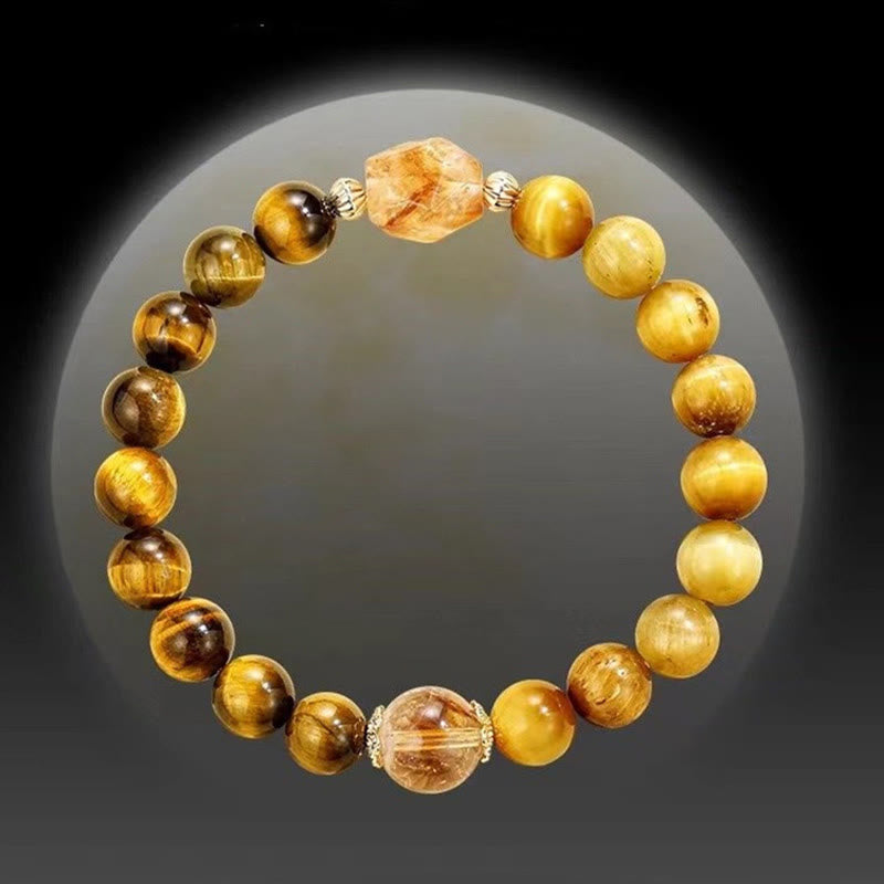 8mm Yellow Black Tiger Eye Citrine Strength Bracelet