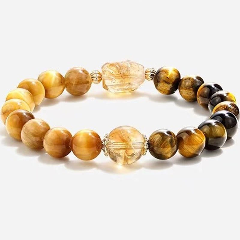 8mm Yellow Black Tiger Eye Citrine Strength Bracelet