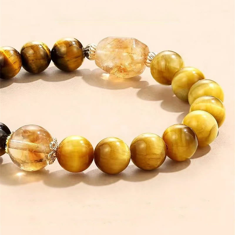 8mm Yellow Black Tiger Eye Citrine Strength Bracelet