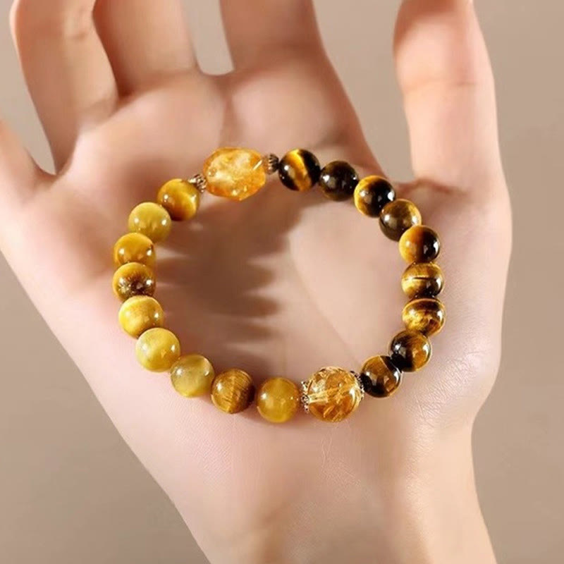 8mm Yellow Black Tiger Eye Citrine Strength Bracelet
