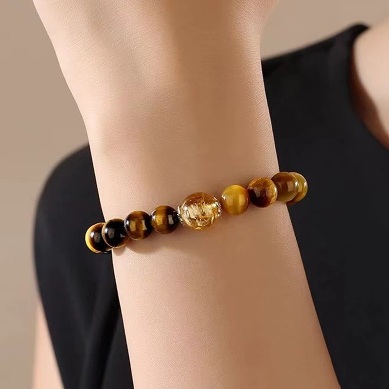 8mm Yellow Black Tiger Eye Citrine Strength Bracelet
