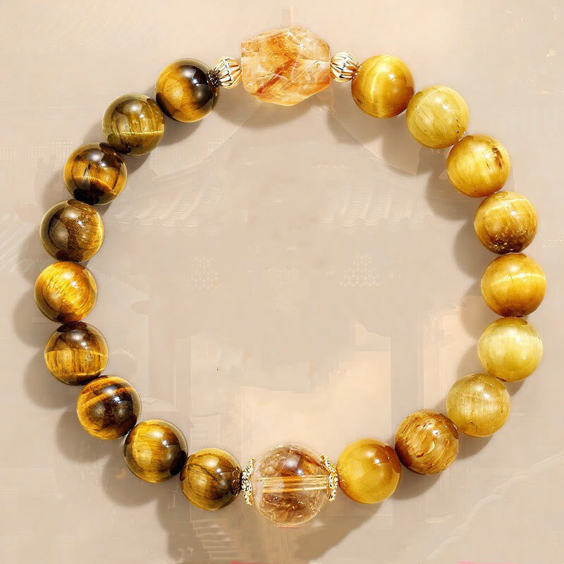 8mm Yellow Black Tiger Eye Citrine Strength Bracelet