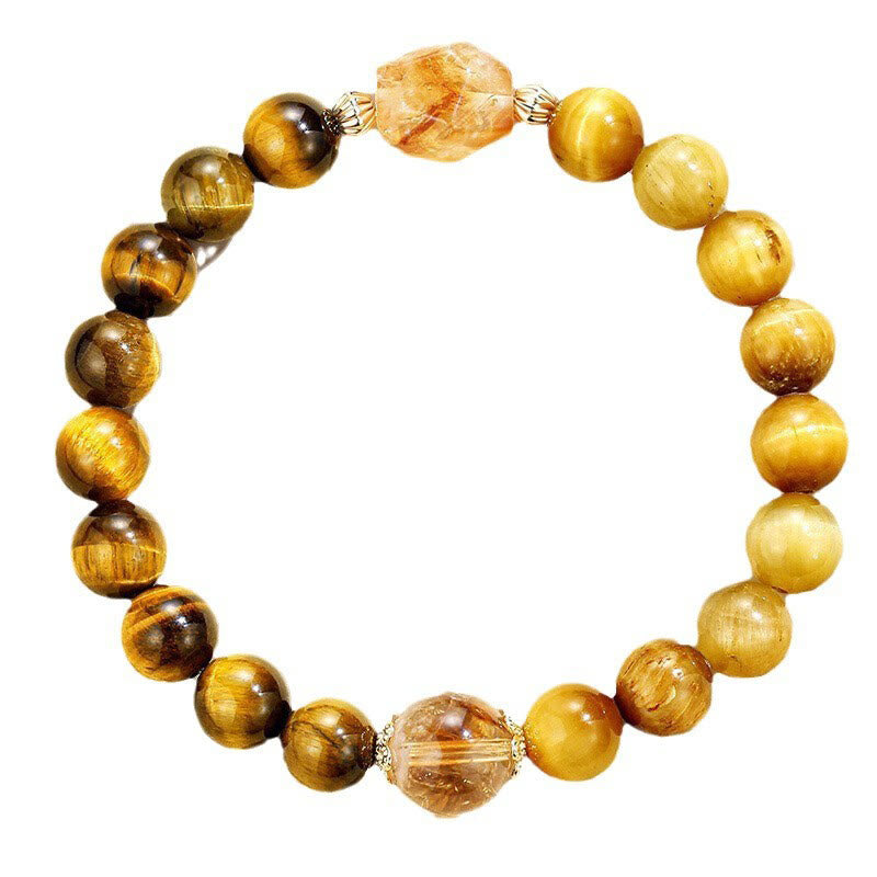 8mm Yellow Black Tiger Eye Citrine Strength Bracelet