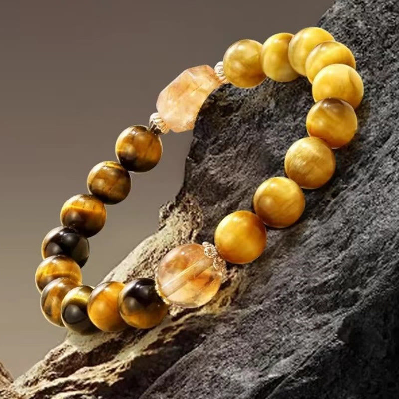 8mm Yellow Black Tiger Eye Citrine Strength Bracelet