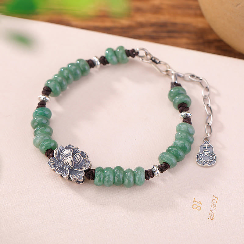 Natural Jade Lotus Luck Peace Bracelet