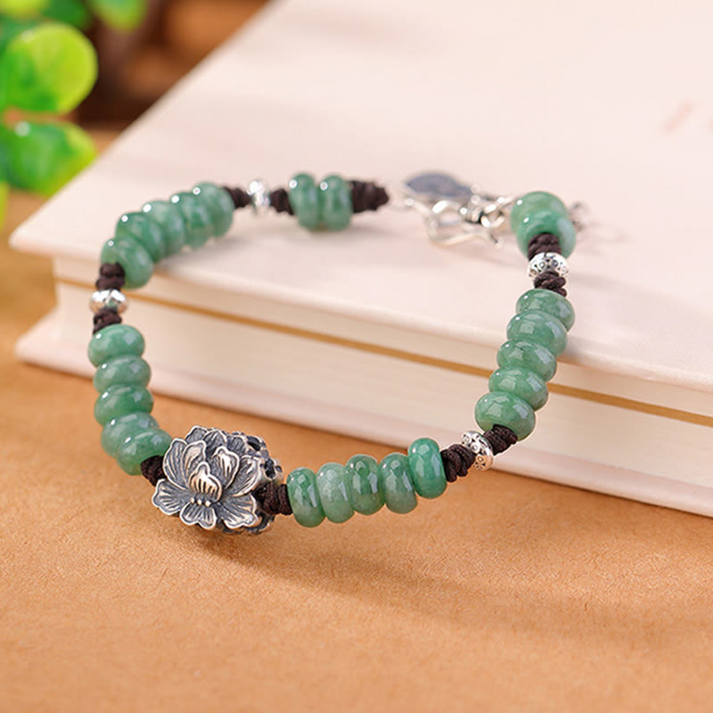 Natural Jade Lotus Luck Peace Bracelet